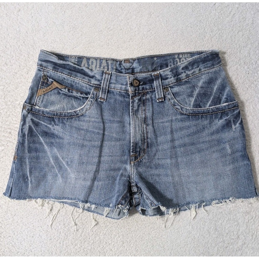 Ariat Womens‎ Jean Shorts Cut Off  Blue Denim Size 33 Medium Wash 3" Inseam Raw